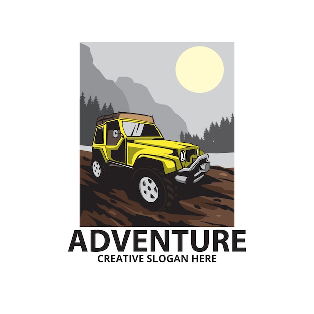 Premium Vector | Adventure on the mountain, car illustration