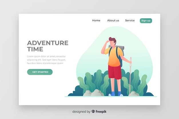 Adventure time landing page with illustration Free Vector