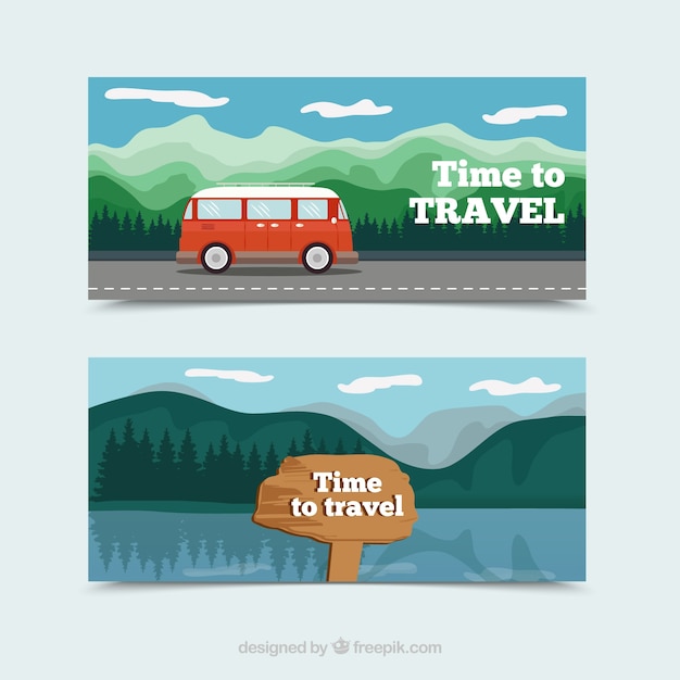 Adventure trip banners with flat design