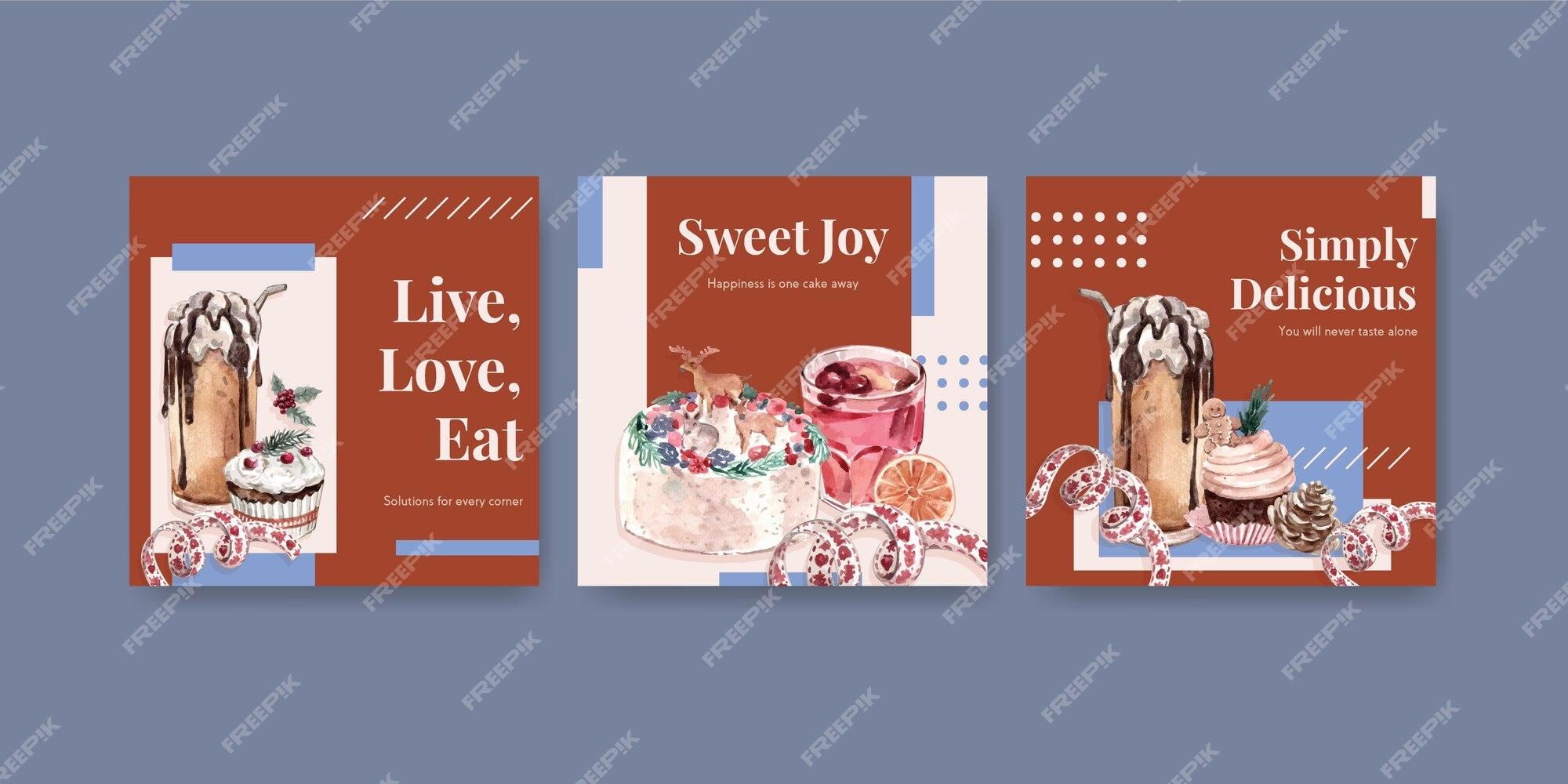 Free Vector | Advertise template set with winter sweets in watercolor style