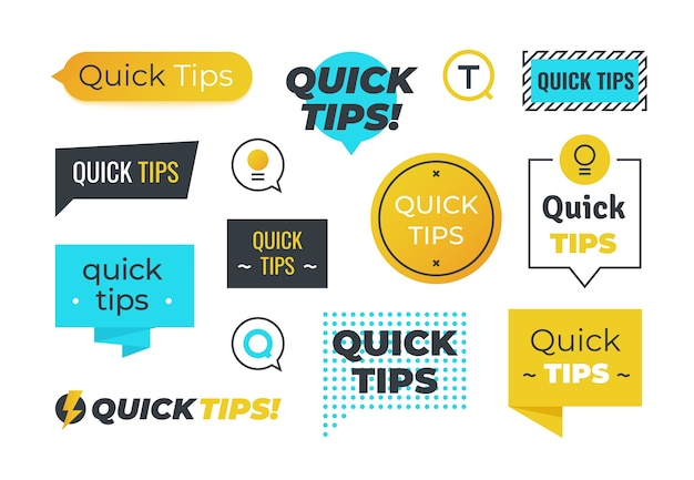  Advice shapes. quick tips helpful tricks emblems and logos, tip reminder banner design