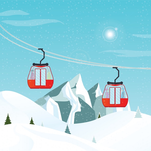 Premium Vector | Aerial lift on winter landscape.