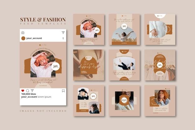 Premium Vector | Aesthetic beige fashion business social media feed ...