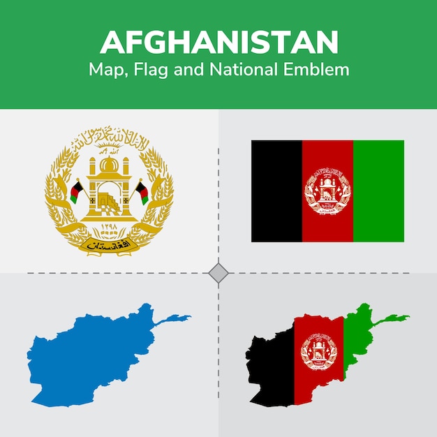 Afghanistan map flag and national emblem Vector | Premium ...