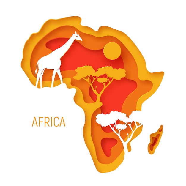 Download Premium Vector Africa Decorative 3d Paper Cut Map Of Africa Continent With Wild Animals Silhouettes