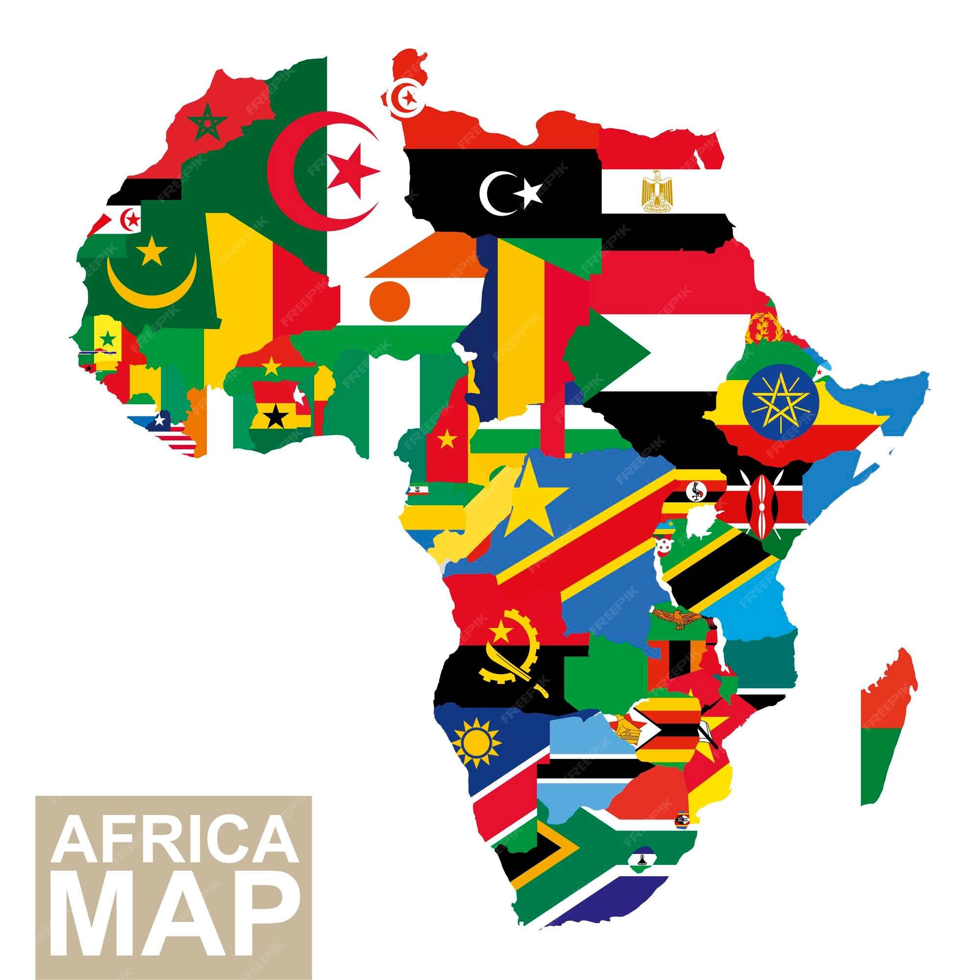 아프리카 지도 플래그와 함께 아프리카의 벡터 지도 아프리카 국가 플래그 벡터 일러스트 레이 션 프리미엄 벡터 0577