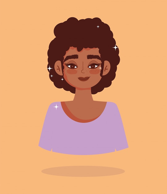 アフリカ系アメリカ人の女の子の短い髪の肖像画漫画キャラベクトルイラスト プレミアムベクター