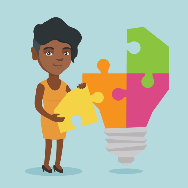 African-american student completing idea lightbulb Premium Vector