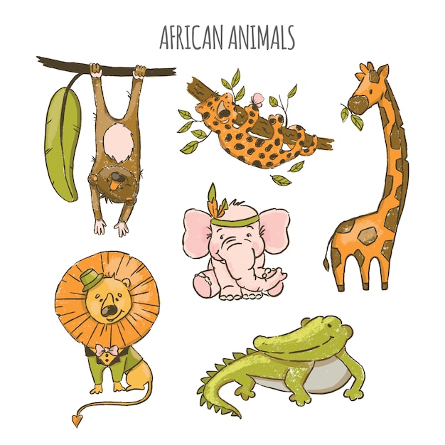 アフリカの動物かわいい漫画のサーカス動物園手描き プレミアムベクター