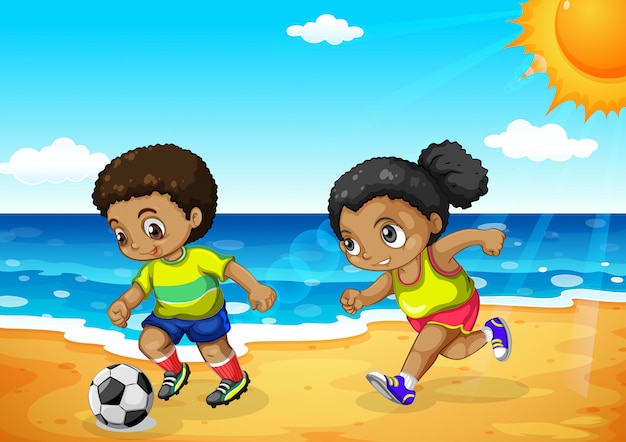 African boy and girl playing football Free Vector