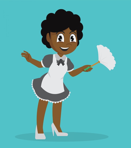 Premium Vector | African girl holding duster cleaning.