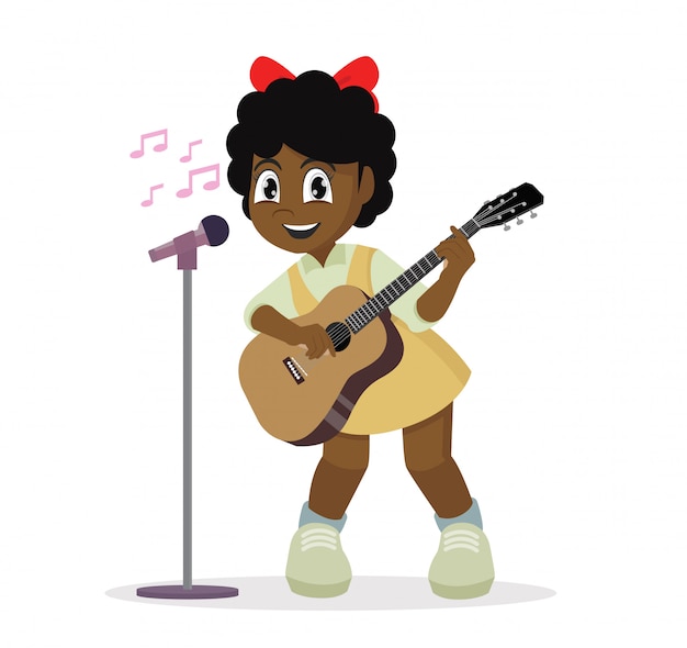 Premium Vector | African girl playing guitar and singing.