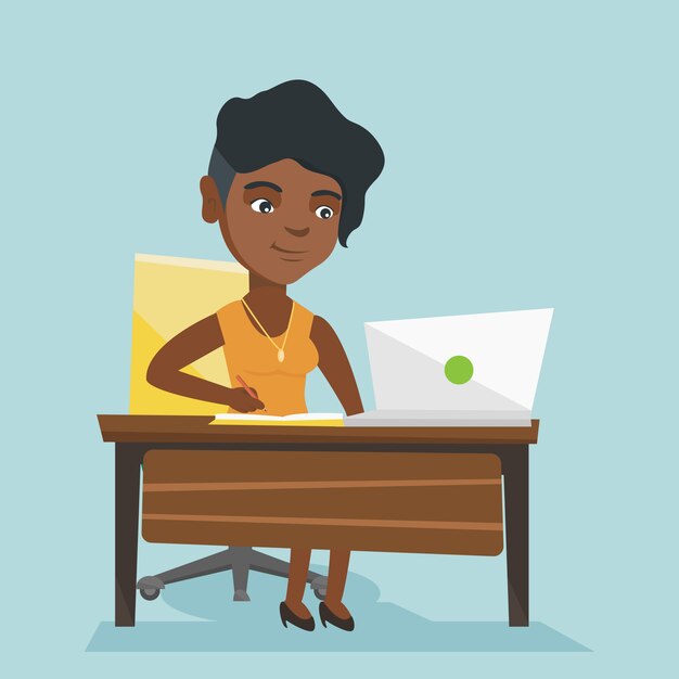 Premium Vector | African student using a laptop for education.