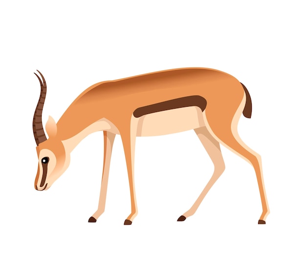漫画の動物のデザインイラストを食べる長い角を持つアフリカの野生のコウジョウセンガゼル プレミアムベクター