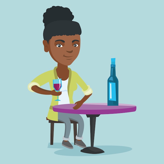 Download African woman drinking wine in the restaurant. Vector ...