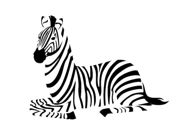 Premium Vector | African zebra lying on ground side view outline ...