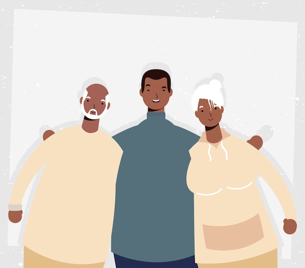 Premium Vector Afro Old Parents Couple With Man Characters