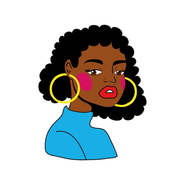 アフロ女性ポップアートスタイルのアイコン プレミアムベクター