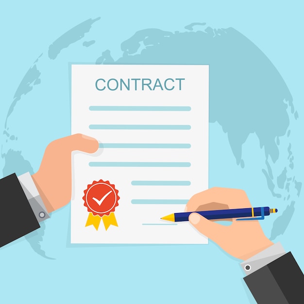 Do контракт и ручка на столе отыграйте подписание контракта