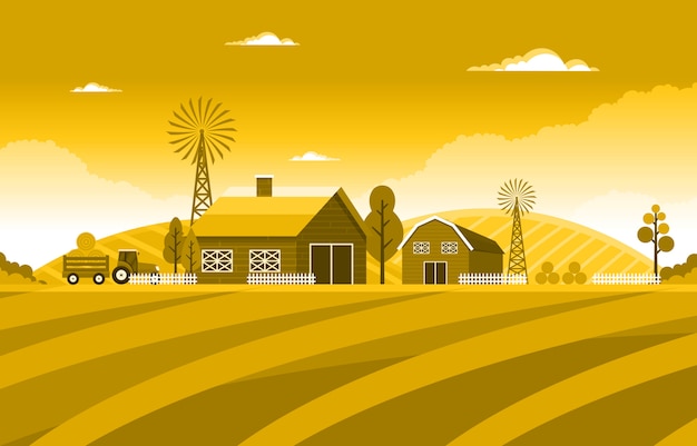 Premium Vector Agriculture Wheat Field Farm Rural Nature Scene