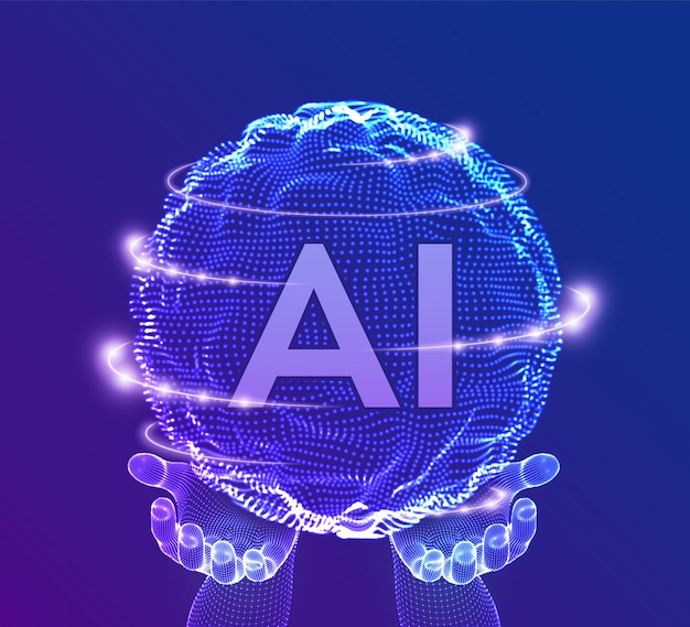 Premium Vector Ai Artificial Intelligence Logo In Hands Artificial   Ai Artificial Intelligence Logo Hands Artificial Intelligence Machine Learning Concept Sphere Grid Wave With Binary Code 127544 18 