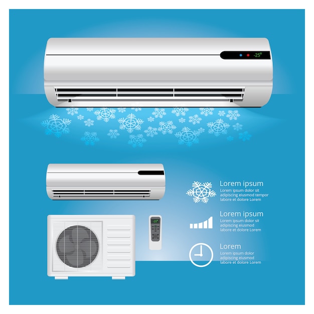 Air conditioner realistic and remote control Premium Vector