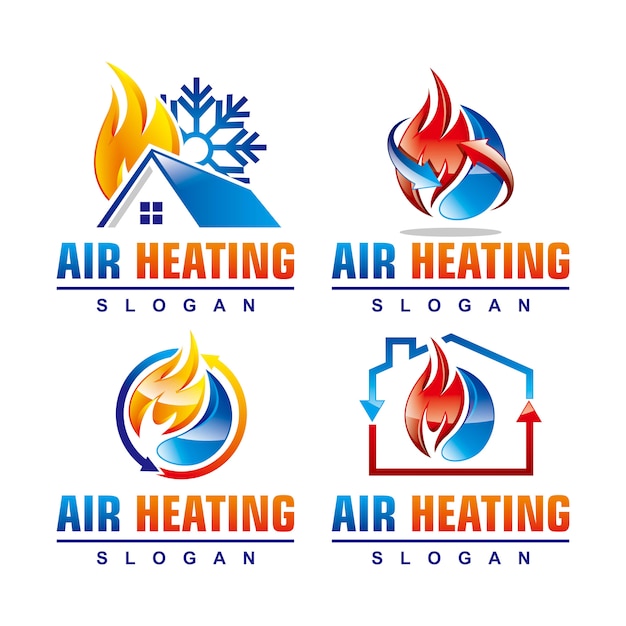 Air heating service logo template set Premium Vector