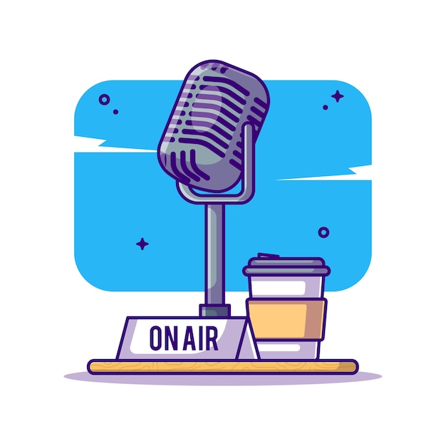 Premium Vector On Air Podcast And Microphone Cartoon Illustration 