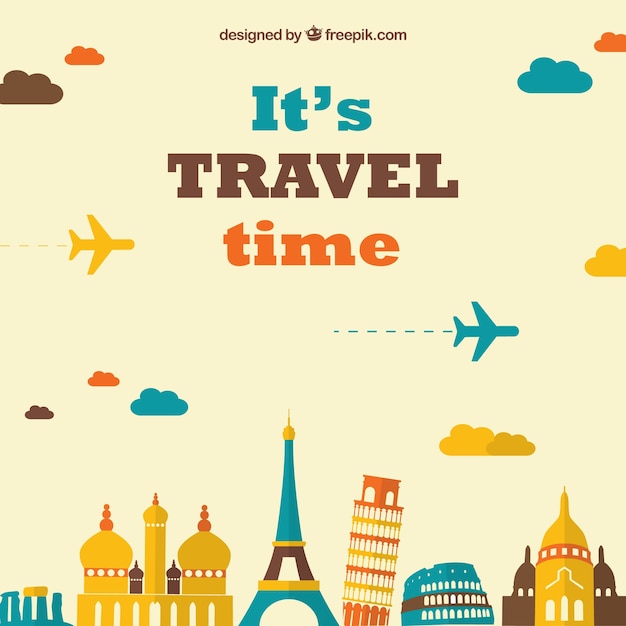 Air Travel Background With Different Monuments Free Vector