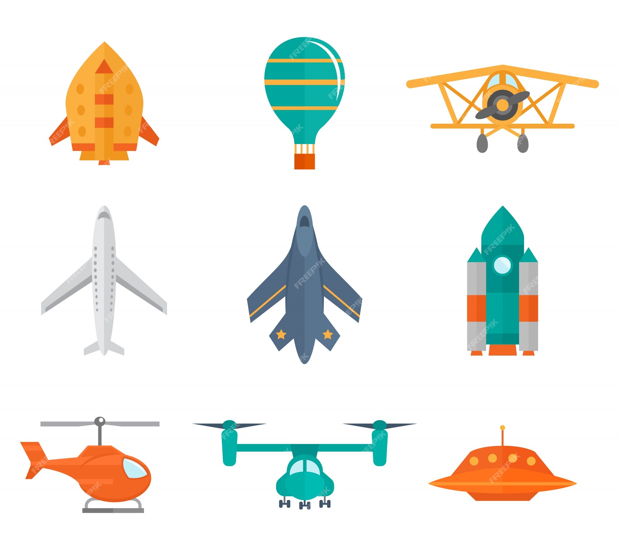 Free Vector | Aircraft icons flat set of space rocket propeller ...