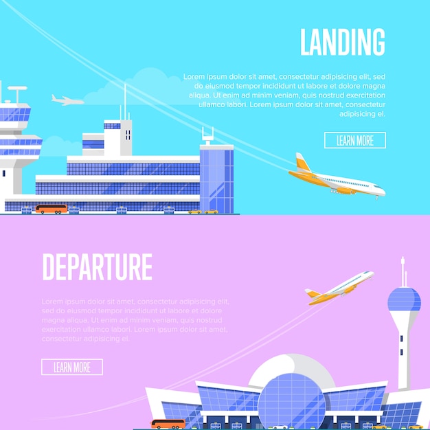 Premium Vector | Aircraft landing and airport departure flyers