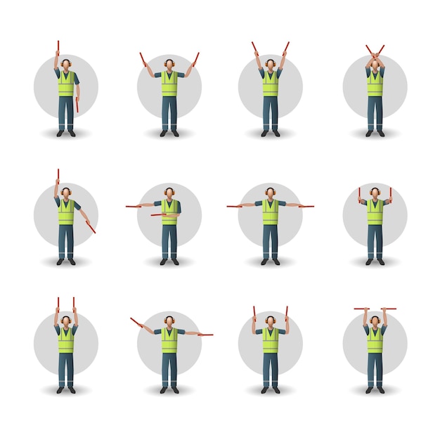 Premium Vector | Aircraft marshaling hand signals illustration set