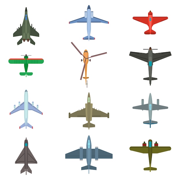 Aircraft plains top view set Premium Vector