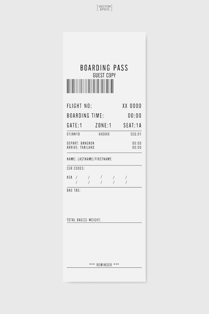 航空会社の搭乗券のチケットのイラスト プレミアムベクター