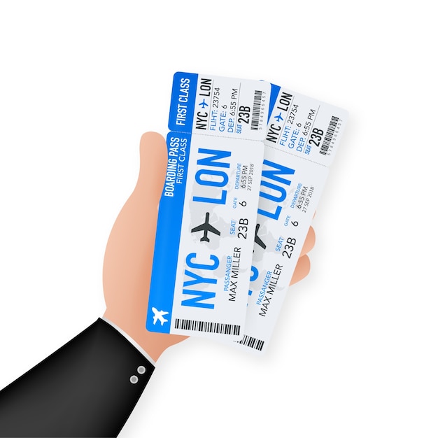 旅行の旅のための飛行機への航空会社の搭乗券 航空券 プレミアムベクター