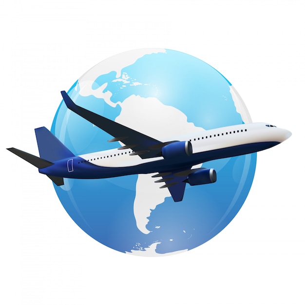 Premium Vector | Airplane flight above world map.