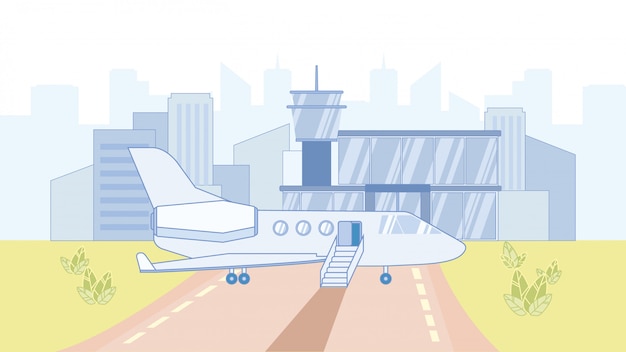 空港で飛行機漫画ベクトルイラスト プレミアムベクター