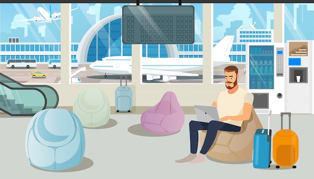 Premium Vector | Airport comfortable waiting room cartoon vector