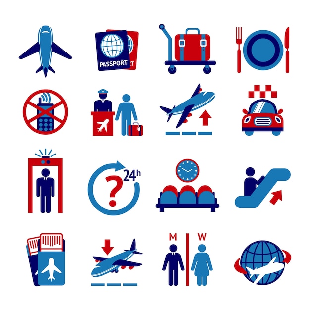 Download Free Vector | Airport travel button icons set with plane ...