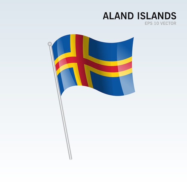 Premium Vector Aland Islands Waving Flag Isolated On Gray Background