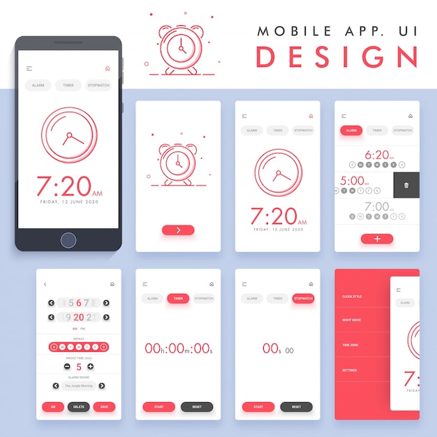 Download Alarm app design | Premium Vector