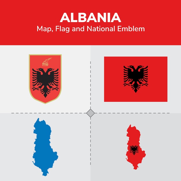 アルバニアの地図と国旗 プレミアムベクター