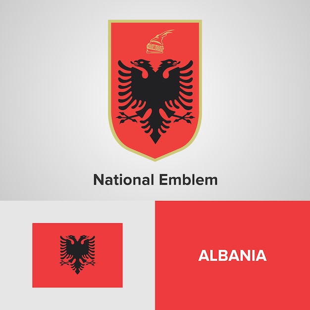 Premium Vector Albania Map Flag And National Emblem