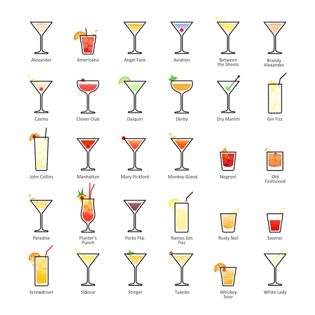 Premium Vector | Alcoholic cocktails with titles. iba official ...