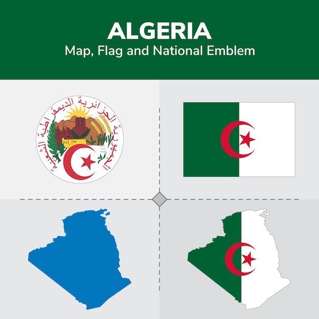 Download Algeria map flag and national emblem | Premium Vector