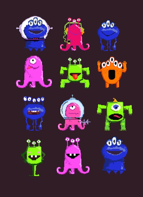 Alien cartoon characters set illustration | Free Vector