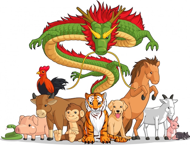 All 12 chinese zodiac animals together Premium Vector