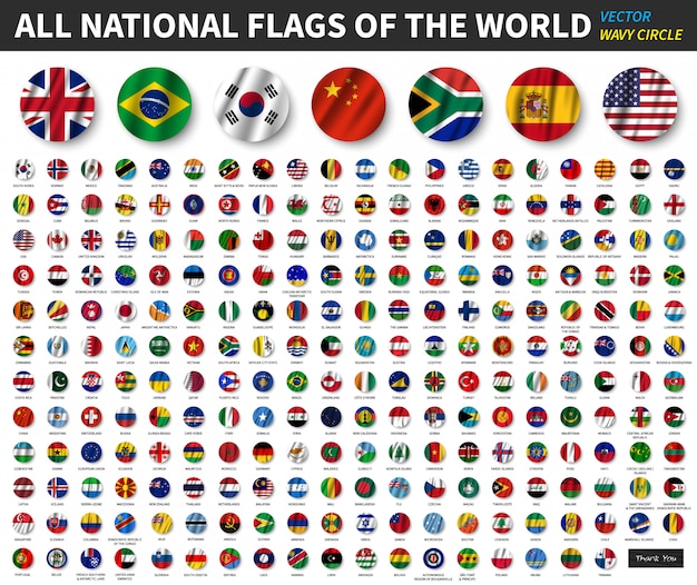 Premium Vector All National Flags Of The World Waving Circle Flag Design