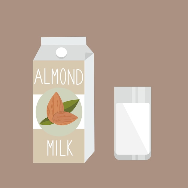 Premium Vector Almond milk on carton pack and glass on beige