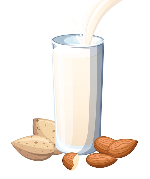 Premium Vector | Almond milk pouring in drinking glass